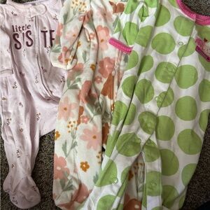 Carter's Pink, Floral, and Green Polka Dot Footies